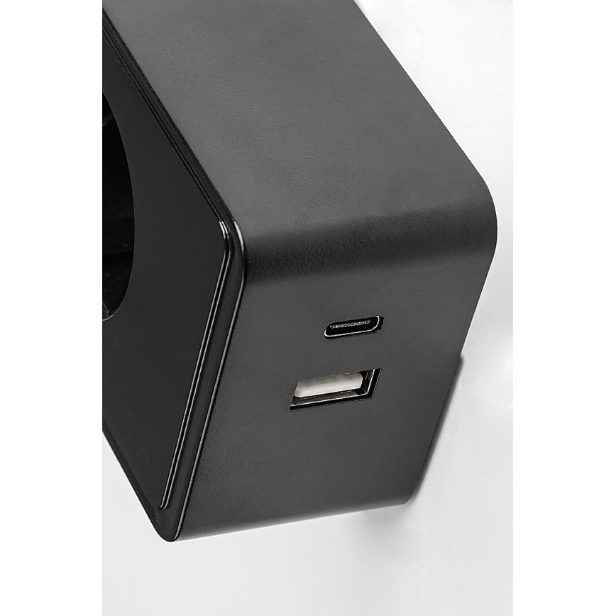 Rabalux - Stmievateľná nástenná LED lampa LED/4W/230V s USB portom do zásuvky čierna