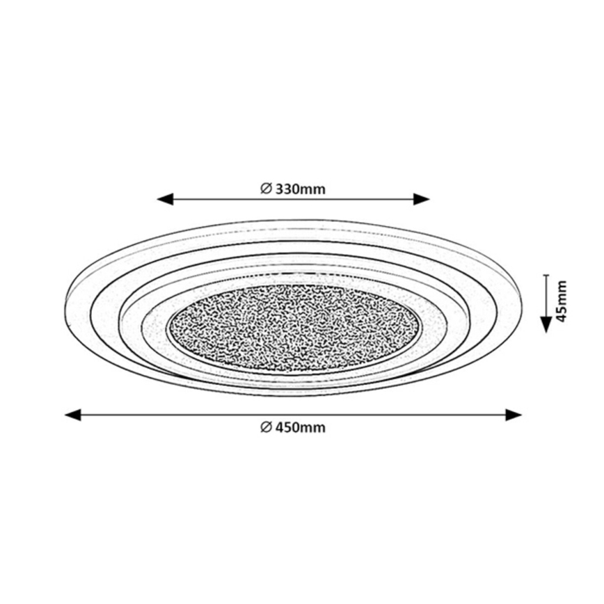 Svietidlo s priemerom 450 mm a výškou 45 mm má viacvrstvový okrúhly dizajn s vnútorným osvetlením. Vonkajší priemer je 330 mm.