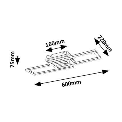Svietidlo s rozmermi 600x160x75 mm a šírkou 220 mm je zobrazené v technickom výkrese. Predstavuje stropné svietidlo s obdĺžnikovým tvarom a vnútornou štruktúrou. Výkres obsahuje rozmery v milimetroch.
