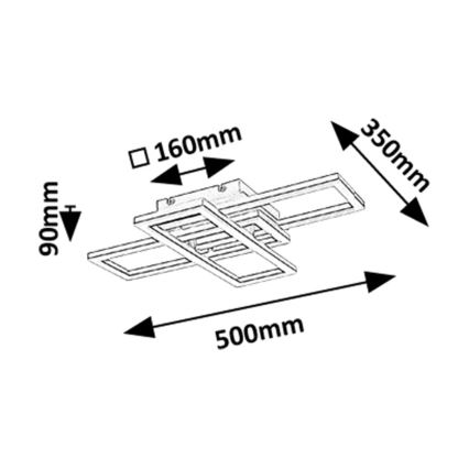 Svietidlo je pripevnené k stropu. Má rozmery 500 x 350 mm, výška je 90 mm a vnútorná časť 160 mm.