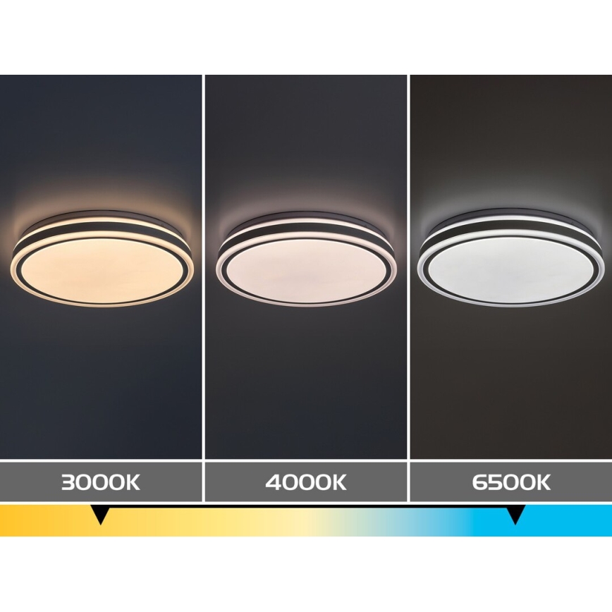 Rabalux - stmievateľné LED stropné svietidlo, 23 W/230 V, 3000–6500 K, priemer 38,5 cm, čierne, s diaľkovým ovládaním