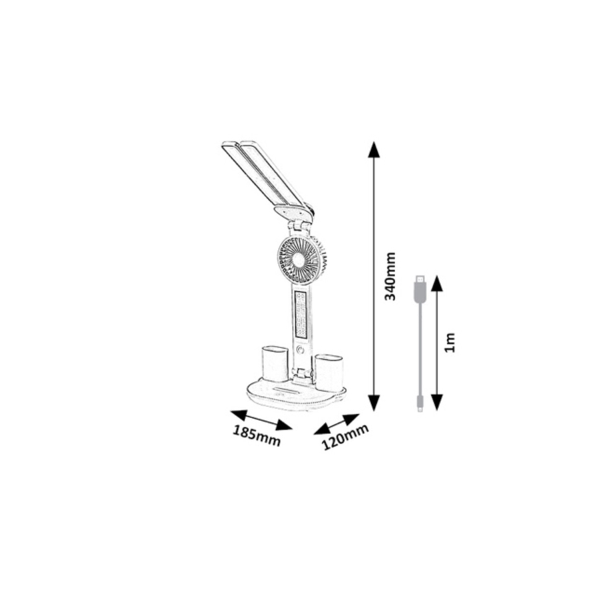 Rabalux - LED Stmievateľná stolná lampa s ventilátorom LED/7W/5V 3000/4000/6500K