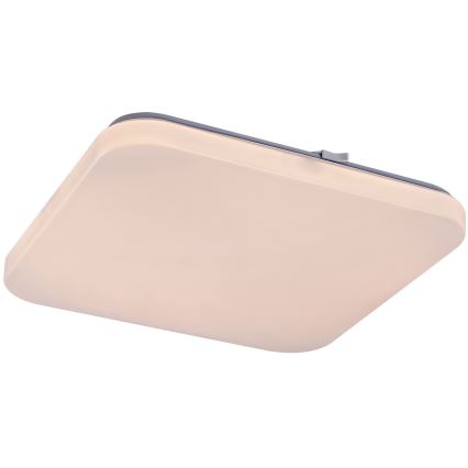 Svietidlo s obdĺžnikovým tvarom a svetlo béžovou farbou svieti. Je pripevnené k stropu. Má tmavosivý rám.