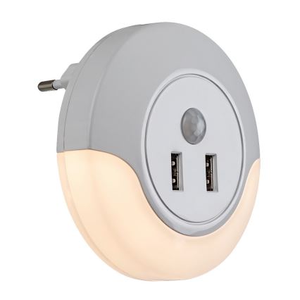 Rabalux - LED Nočné svetlo do zásuvky so senzorom 2xUSB LED/13,9W/230V 3000K