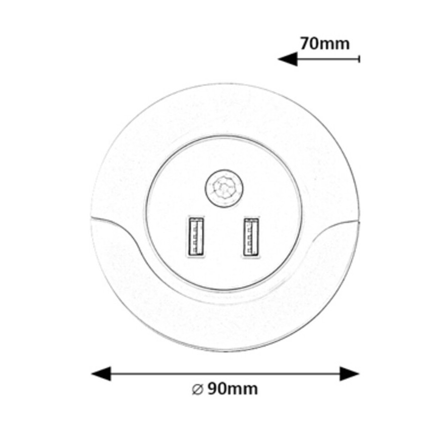 Rabalux - LED Nočné svetlo do zásuvky so senzorom 2xUSB LED/13,9W/230V 3000K