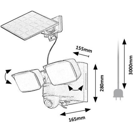 Rabalux - LED Solárne nástenné flexibilné svietidlo so senzorom a externým panelom 2xLED/5W/3,7V IP54 čierna