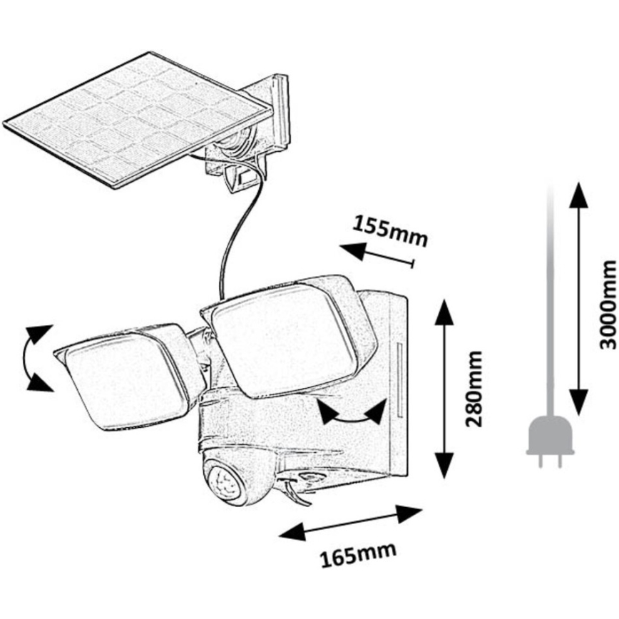 Rabalux - LED Solárne nástenné flexibilné svietidlo so senzorom a externým panelom 2xLED/5W/3,7V IP54 čierna