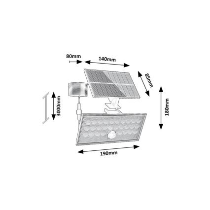 Rabalux - LED solárny reflektor so senzorom LED/8W/3,7V 1800mAh IP65 + diaľkové ovládanie