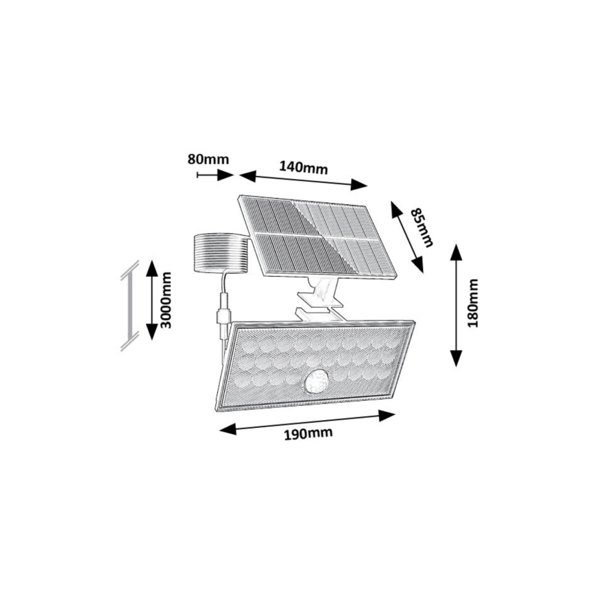 Rabalux - LED solárny reflektor so senzorom LED/8W/3,7V 1800mAh IP65 + diaľkové ovládanie