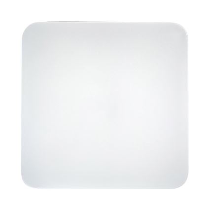 Štvorcový svetelný panel s mierne zaoblenými rohmi je zobrazený na bielom pozadí. Panel je matný, biely a vyzerá ako plochý. Nemá žiadne viditeľné detaily ani text.