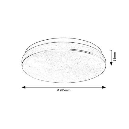 Okrúhle stropné svietidlo s priemerom 285 mm a výškou 65 mm je znázornené v technickom náčrte.