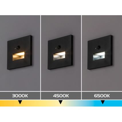 Rabalux - LED schodiskové svietidlo so snímačom pohybu a súmraku LED/1W/230V 3000/4500/6500K čierne