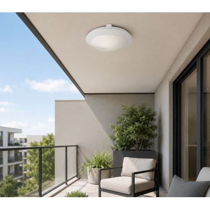 Rabalux - Vonkajšie stropné svietidlo so snímačom pohybu 1xE27/9W/230V IP65 pr. 30 cm biela