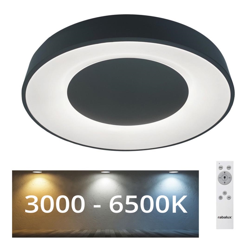 Rabalux - LED Stmievateľné stropné svietidlo LED/38W/230V čierna 3000-6500K + diaľkové ovládanie pr. 48 cm