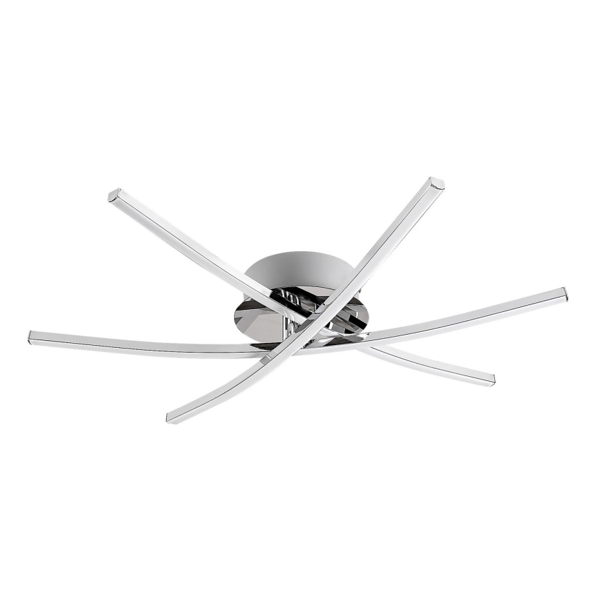 Stropné svietidlo s niekoľkými krivočiarymi a priamymi kovovými ramenami, z ktorých každé obsahuje LED svetlo, je umiestnené na bielom pozadí.