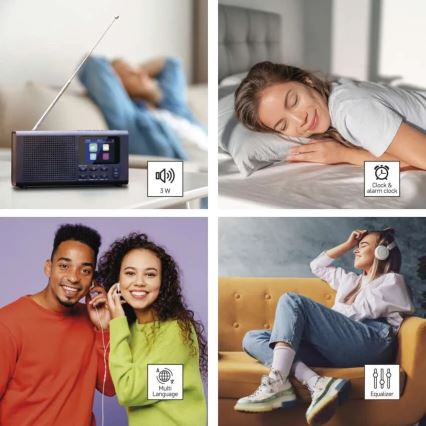 Rádio DAB DAB+ FM 3W/5V/4xAA čierna