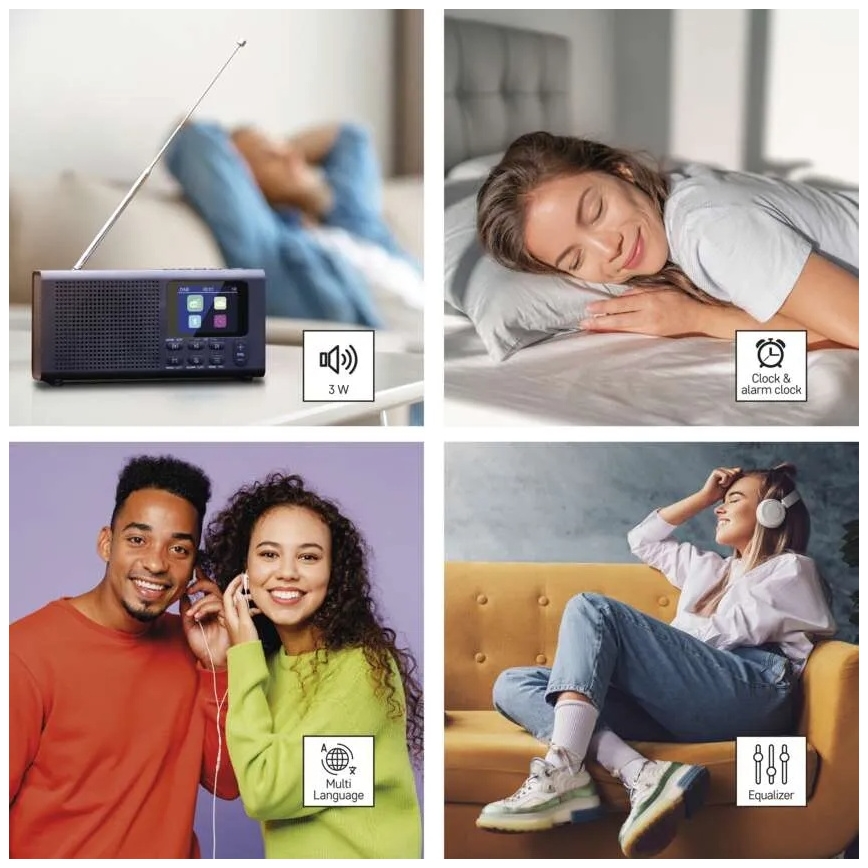 Rádio DAB DAB+ FM 3W/5V/4xAA čierna