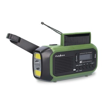 Rádio DAB+/FM s kľukou, solárnym panelom a LED svietidlom, 5V/2500 mAh, zelená/čierna