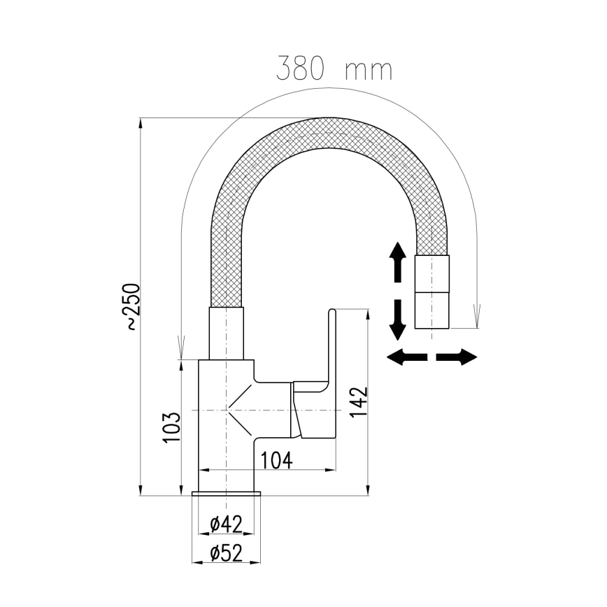 RAV Slezák CO119.0/15 - Drezová batéria s flexibilným ramenom COLORADO 25 cm čierna/lesklý chróm