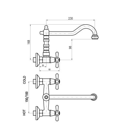 RAV Slezák MK102.5/28SM - Drezová/umývadlová batéria MORAVA RETRO 16,8 cm, stará mosadz