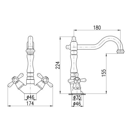 RAV Slezák MK121.0/8CMATSM - Umývadlová batéria + výtok MORAVA RETRO 22,4 cm čierna/mosadz
