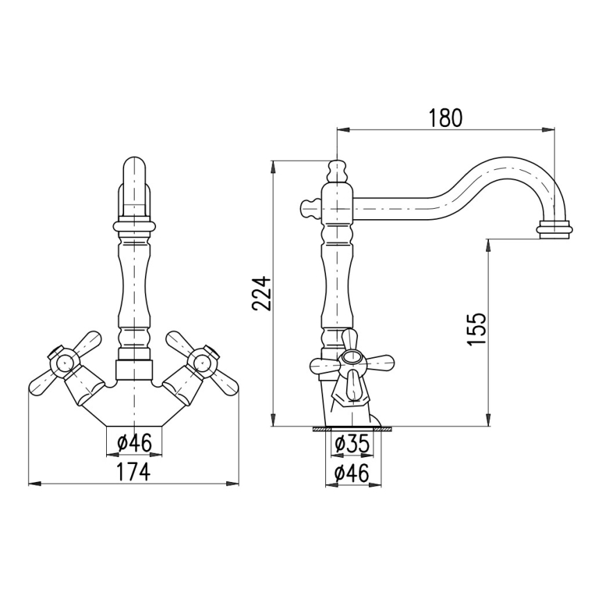RAV Slezák MK121.0/8SM - Umývadlová/drezová batéria + výpusť MORAVA RETRO 22,4 cm staromosadz