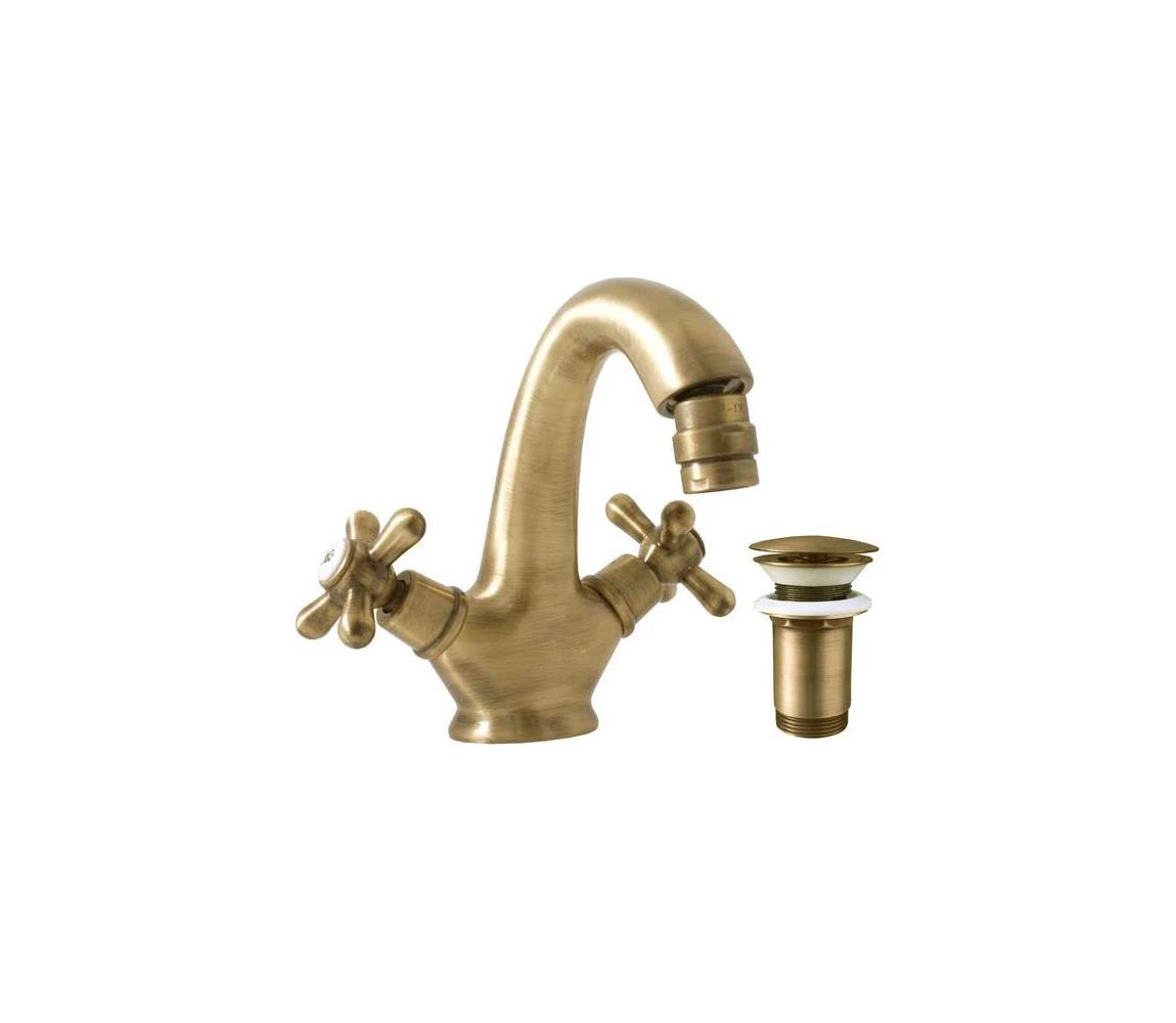 RAV Slezák MK143.0SM - Bidetová batéria + výpusť MORAVA RETRO 16 cm stará mosadz MK143.0SM
