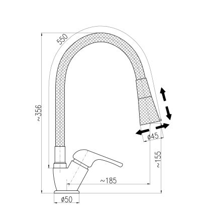 RAV Slezák SA006.0/13 - Drezová batéria s flexibilným ramienkom SAZAVA 35,6 cm čierna/lesklý chróm