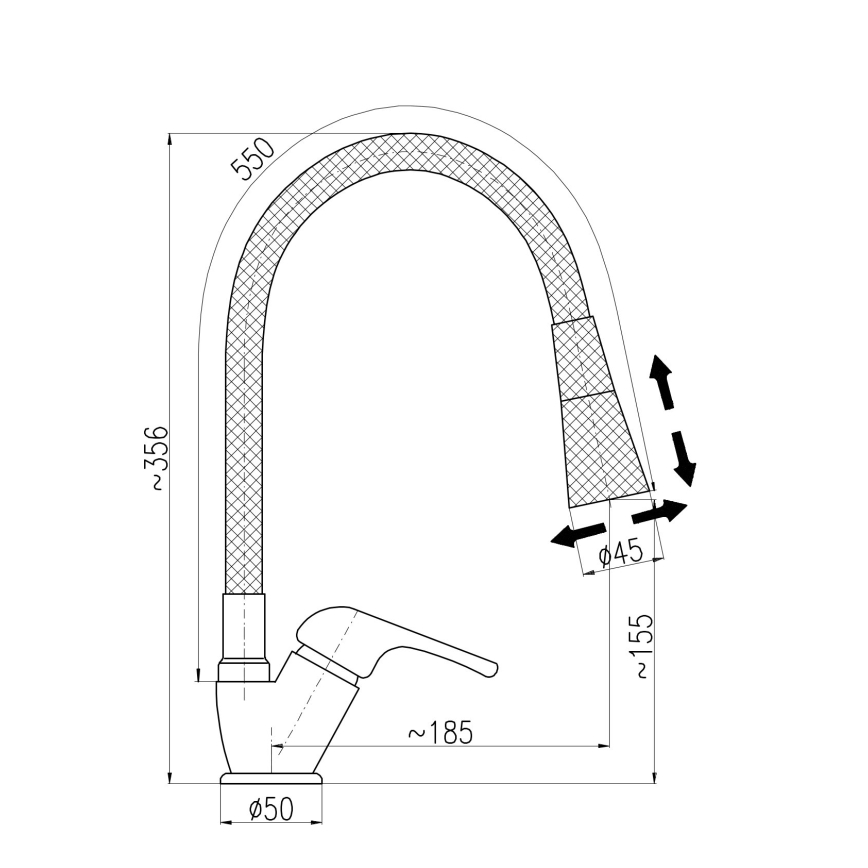RAV Slezák SA006.0/13 - Drezová batéria s flexibilným ramienkom SAZAVA 35,6 cm čierna/lesklý chróm