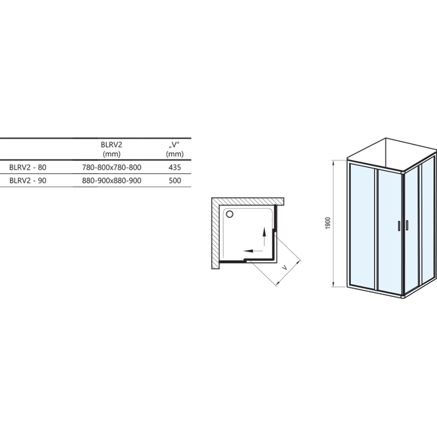 Ravak 1LV40100ZG - Rohový štvordielny sprchový kút BLIX 80x80 cm biely