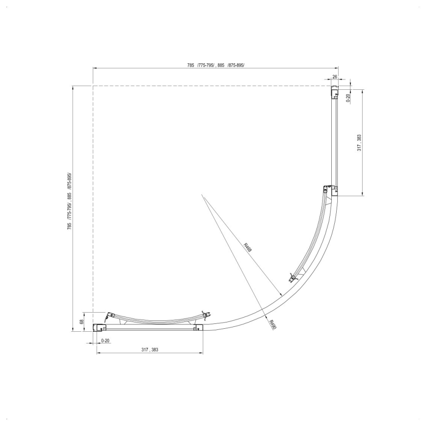Ravak 3114O30211 - Štvordielny štvrťkruhový sprchový kút SUPERNOVA 80x80 cm čierny