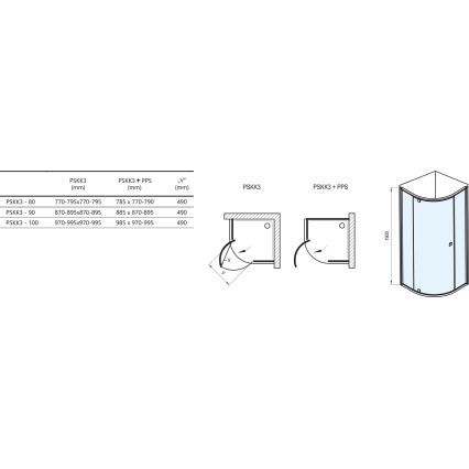 Ravak 37677U00Z1 - trojdielny štvrťkruhový sprchový kút PIVOT 90x90 cm satin