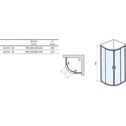 Ravak 3B240C00Z1-štvordielny štvrťkruhový sprchovací kút BLIX 80x80 cm lesklý chróm