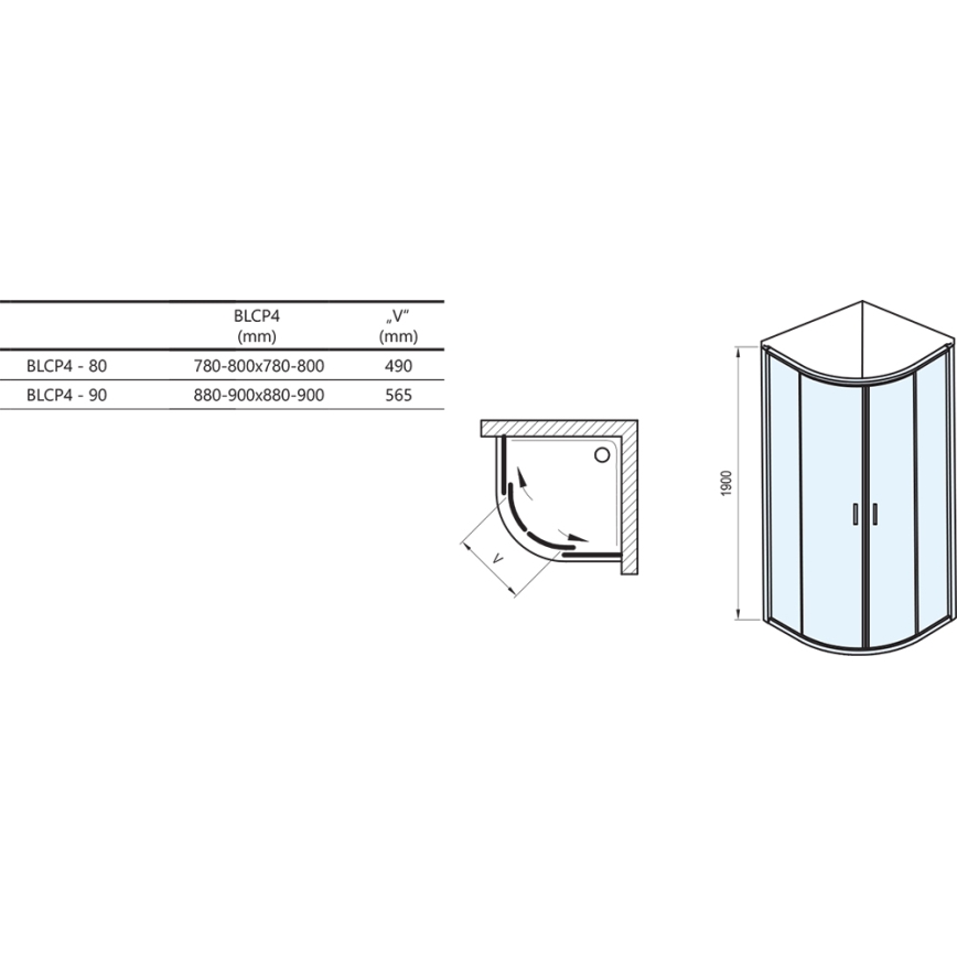 Ravak 3B270100ZG - Štvordielny štvrťkruhový sprchový kút BLIX 90x90 cm biely
