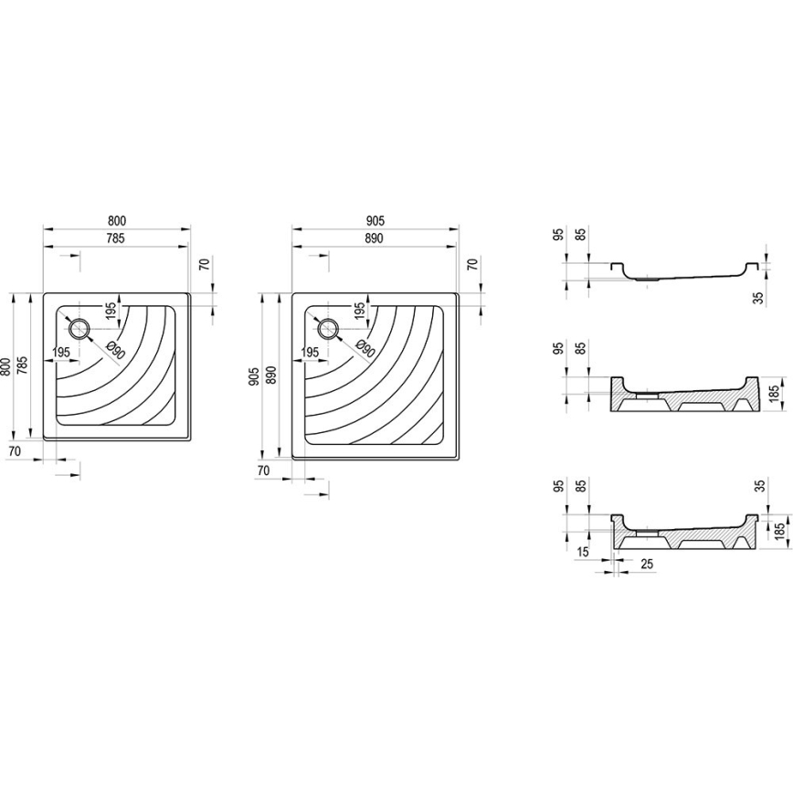 Ravak A007701120 - Štvorcová sprchová vanička ANGELA 90x90 cm biela