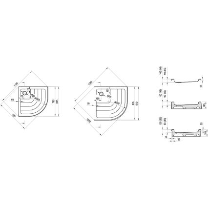 Ravak A207001120 - Štvrťkruhová sprchová vanička RONDA 90x90 cm biela