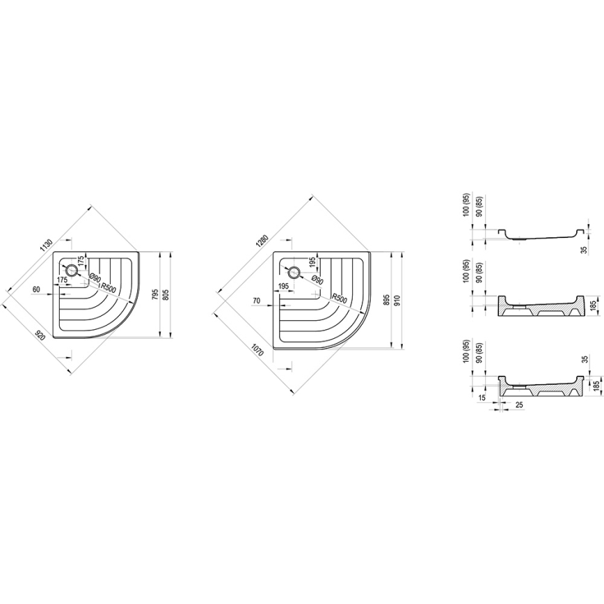 Ravak A207001120 - Štvrťkruhová sprchová vanička RONDA 90x90 cm biela