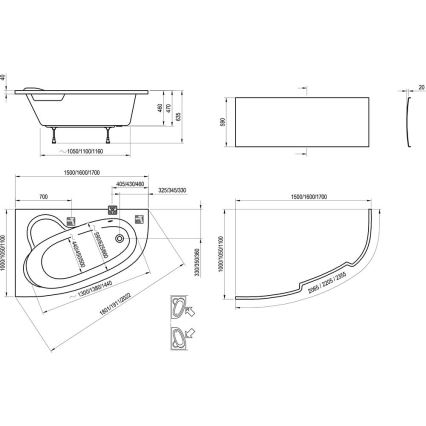 Ravak C451000000 - Rohová vaňa ASYMMETRIC 150x100 cm akrylát/biela