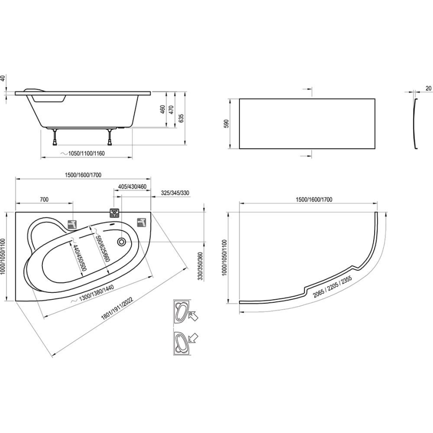 Ravak C491000000 - Rohová vaňa ASYMMETRIC 170x110 cm akrylát/biela