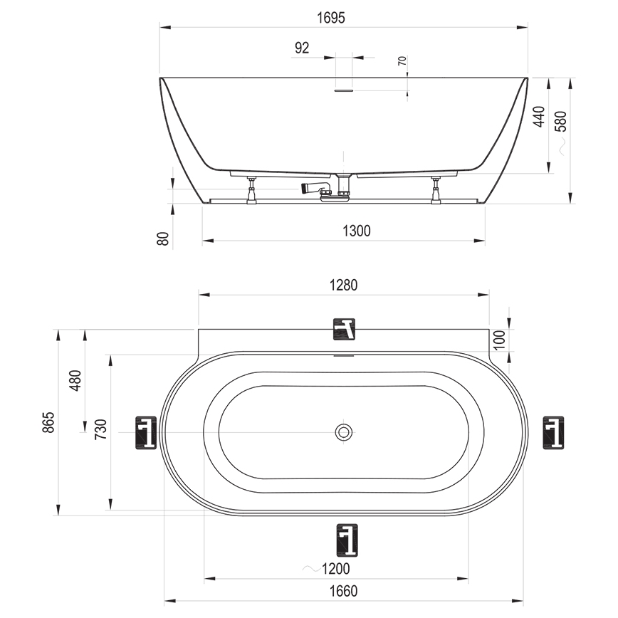 Ravak CC71700000 - Vaňa FREEDOM 170x87 cm akrylát/čierna