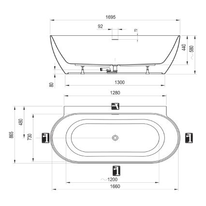 Ravak CC71A00000 - Vaňa FREEDOM 170x87 cm akrylát/lesklá biela