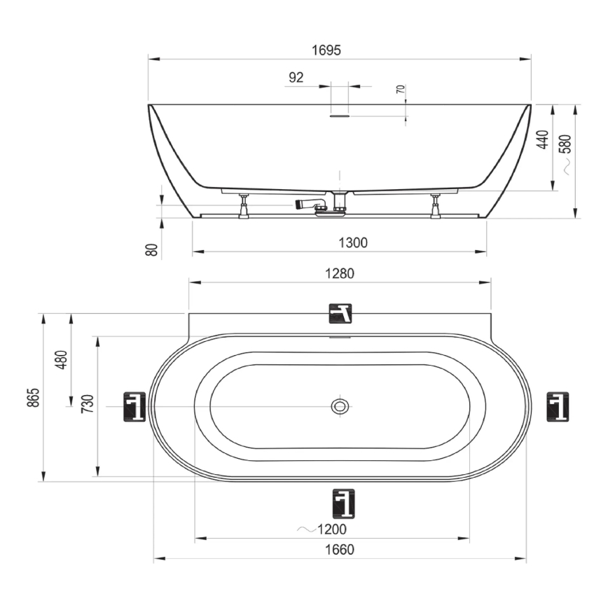 Ravak CC71A00000 - Vaňa FREEDOM 170x87 cm akrylát/lesklá biela