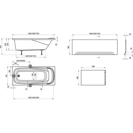 Ravak CO11000000 - Vaňa VANDA 150x70 cm akrylát/lesklá biela