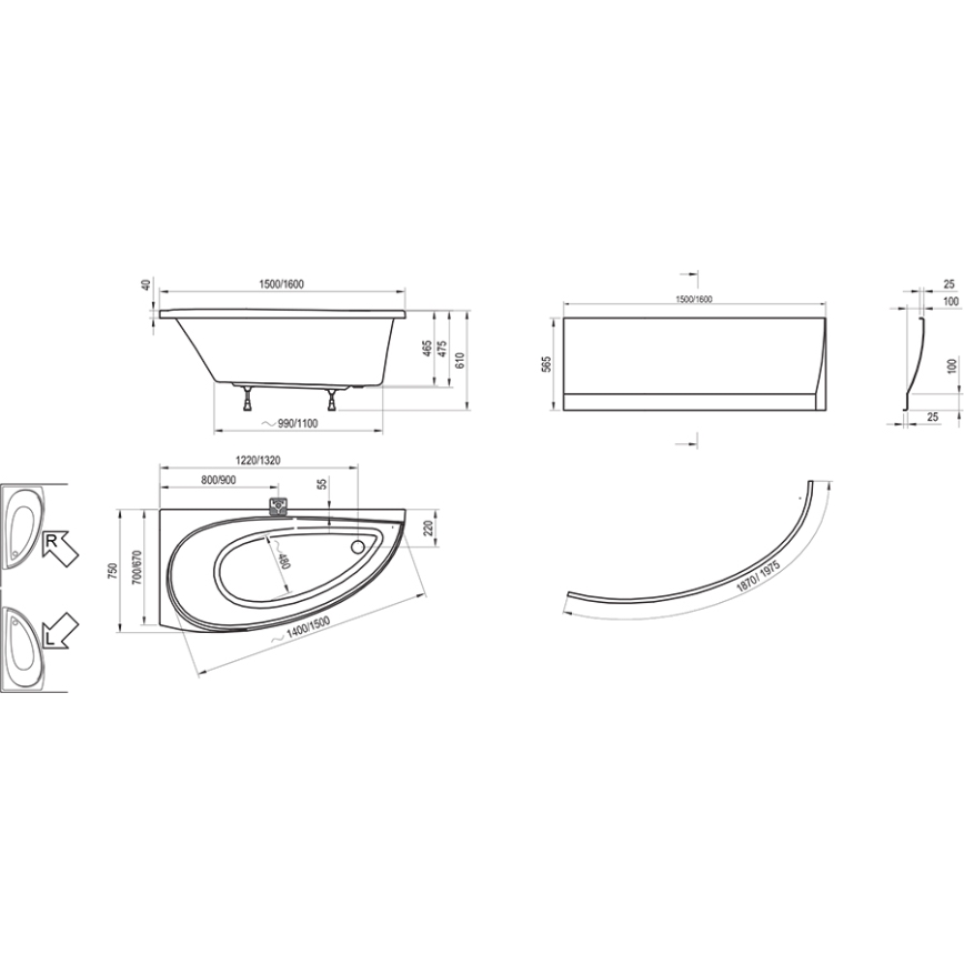 Ravak CQ01000000 - Rohová vaňa AVOCADO 160x75 cm akrylát/biela