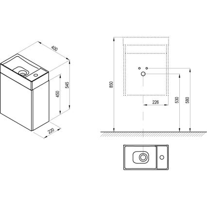 Ravak X000001386 - Kúpeľňová skrinka pod umývadlo VEDA 54,5x40 cm biela