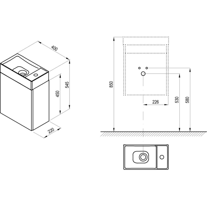 Ravak X000001386 - Kúpeľňová skrinka pod umývadlo VEDA 54,5x40 cm biela