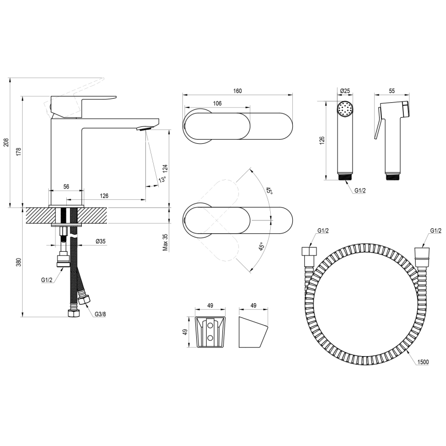 Ravak X070450 - Umývadlová batéria s bidetovou sprchou CHROME lesklý chróm