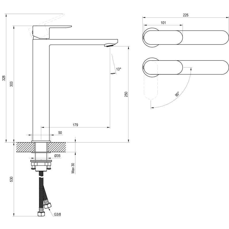 Ravak X070461 - Umývadlová batéria CHROME 30 cm čierna