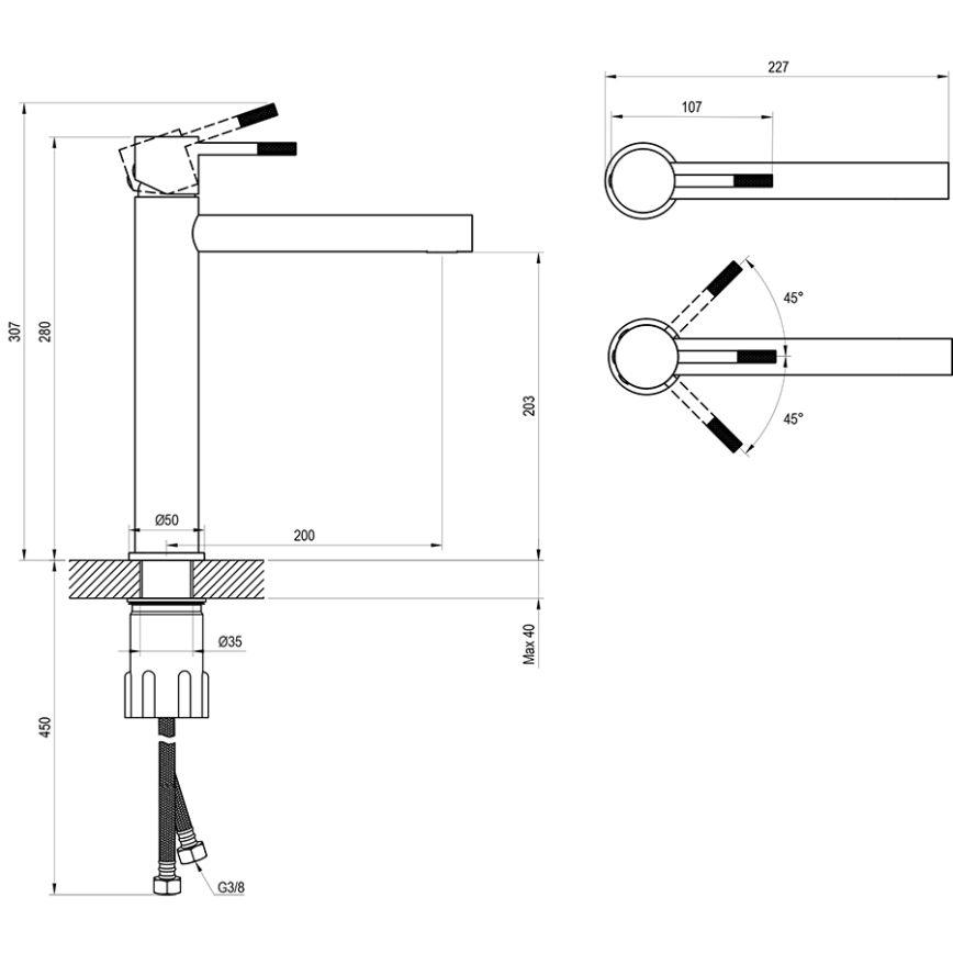 Ravak X070649 - Umývadlová batéria NOX 28 cm matná čierna