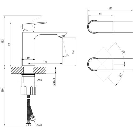 Ravak X070652 - Umývadlová batéria PLAN 16,8 cm kartáčovaný grafit